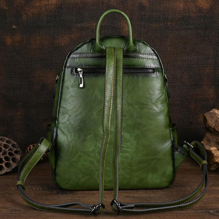 Johnature Zaino da donna vintage fatto a mano con totem in rilievo, grande capacità, borse da viaggio per il tempo libero