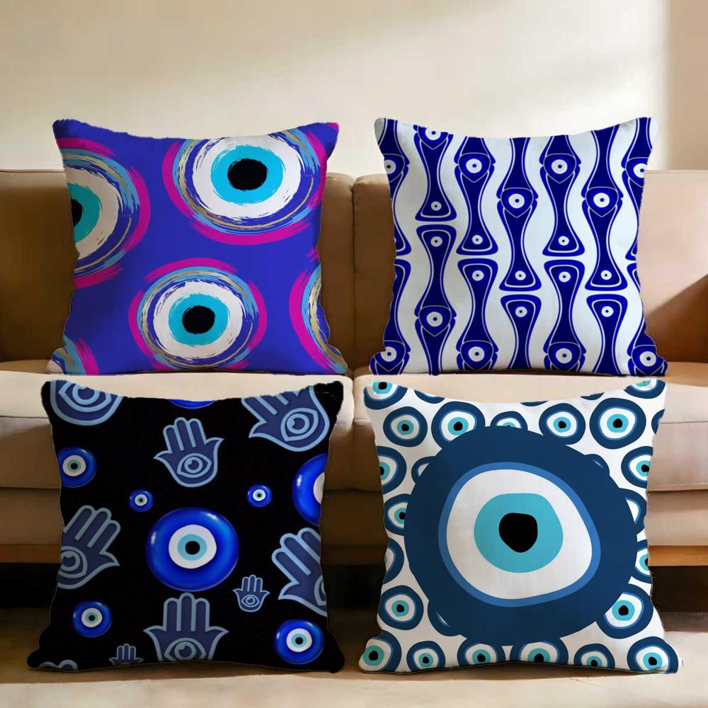 Evil Eye Symbol Art Cushion Cover Multi-Scene Pillow Cover for Home & Car - Reversible, Soft & Durable for Daily Use