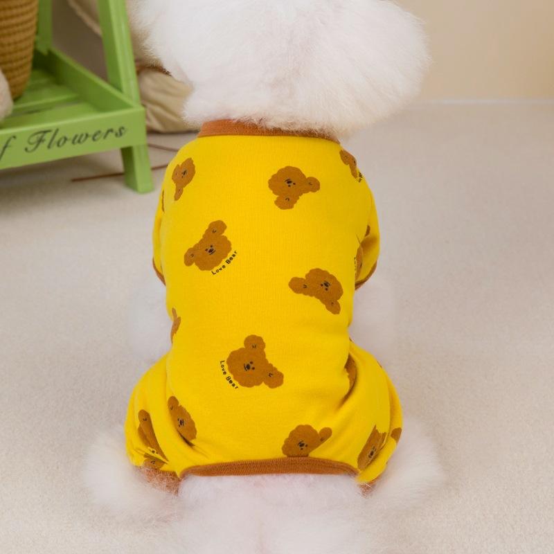 Cotton Four-Legged Pet Pajamas With Bear Print Home Wear For Small Dogs And Cats Soft Comfortable Loungewear Cozy Animal Nightwear