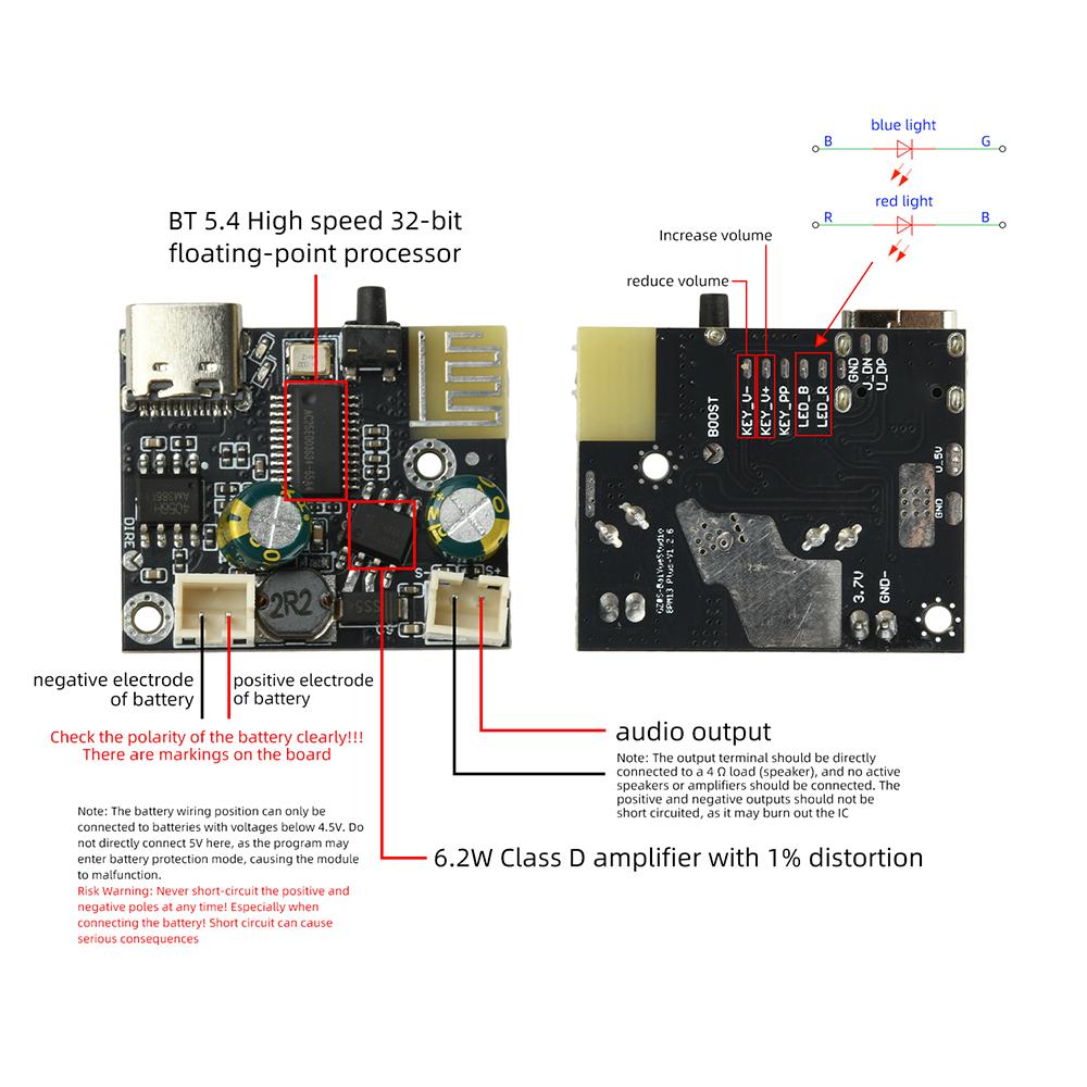 DC 3.7-5.0V Mono Amplifier Board BPM13 Plus BT 5.4 Amplifier Module BT Audio Speaker DIY Module Type C