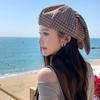 Korean Style Plaid Beret Big Head Circumference Women Artist Hat Cute Spring Painter Cap  Girls