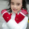 Children's Winter Cartoon Reindeer Flip-Top Half-Finger Gloves, Ages 4-10, Boys & Girls, Plus Velvet, Thick Cotton, Warm.