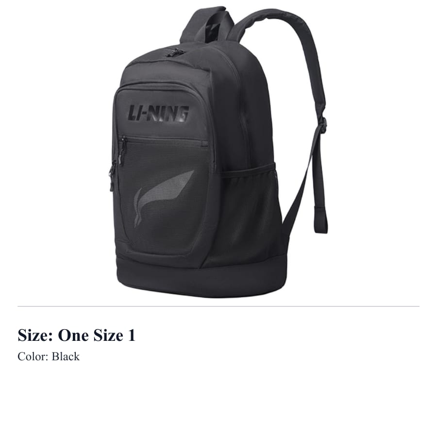Li Ning Polyester Backpack Regular Unisex Black 033-1