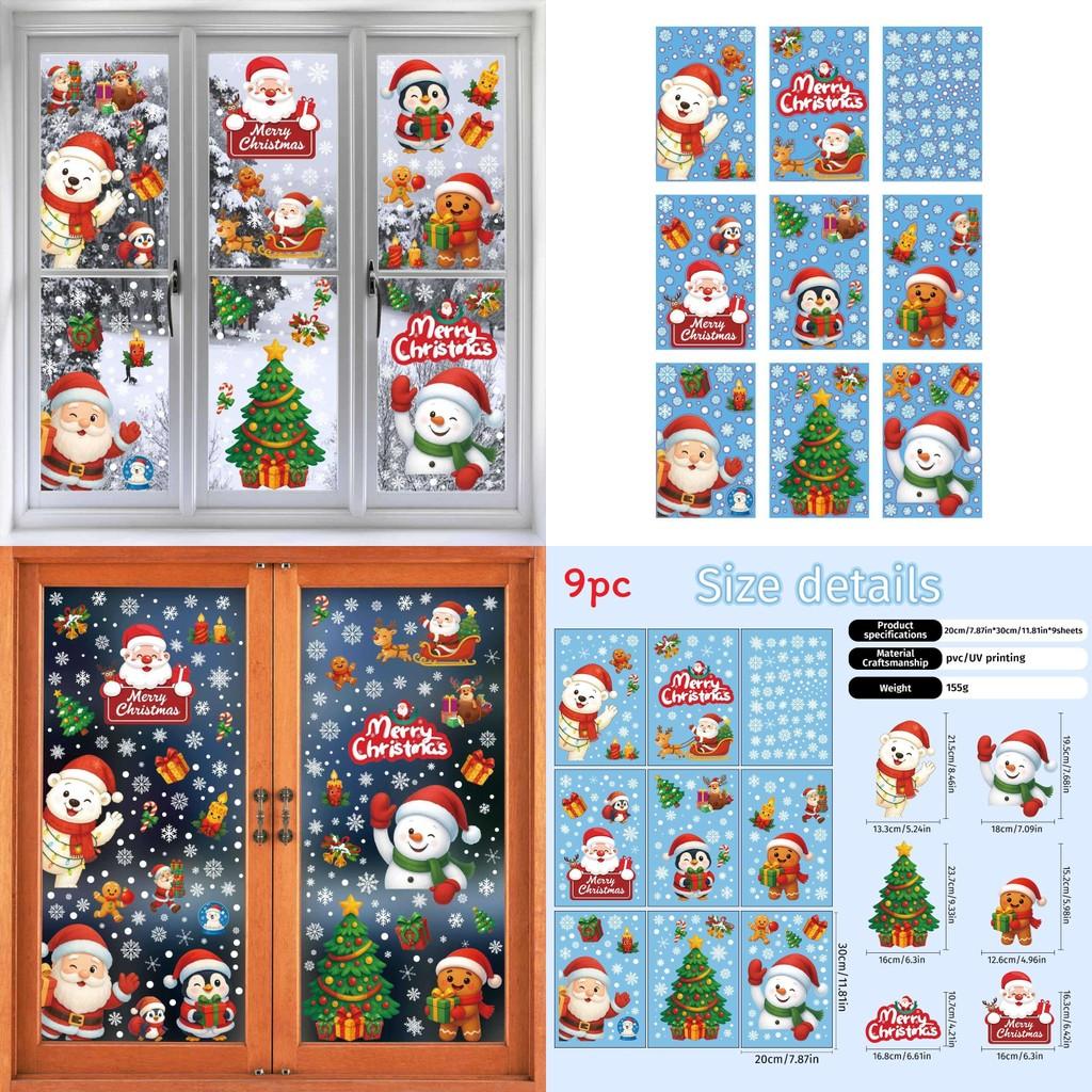 Weihnachts-Schneeflocken-Aufkleber PVC-Wandaufkleber mit Weihnachtsmann, Rentier, Schneemann für Feiertagsdekoration