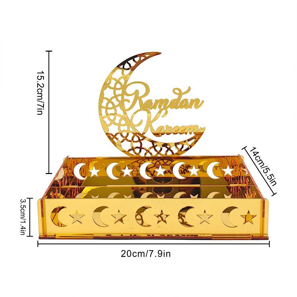 Gold Eid Mubarak Dessert Tray Acrylic Carving Ramadan Moon Star Plate Tray Hollow Moon Star Fruit Trays Festival Supplies
