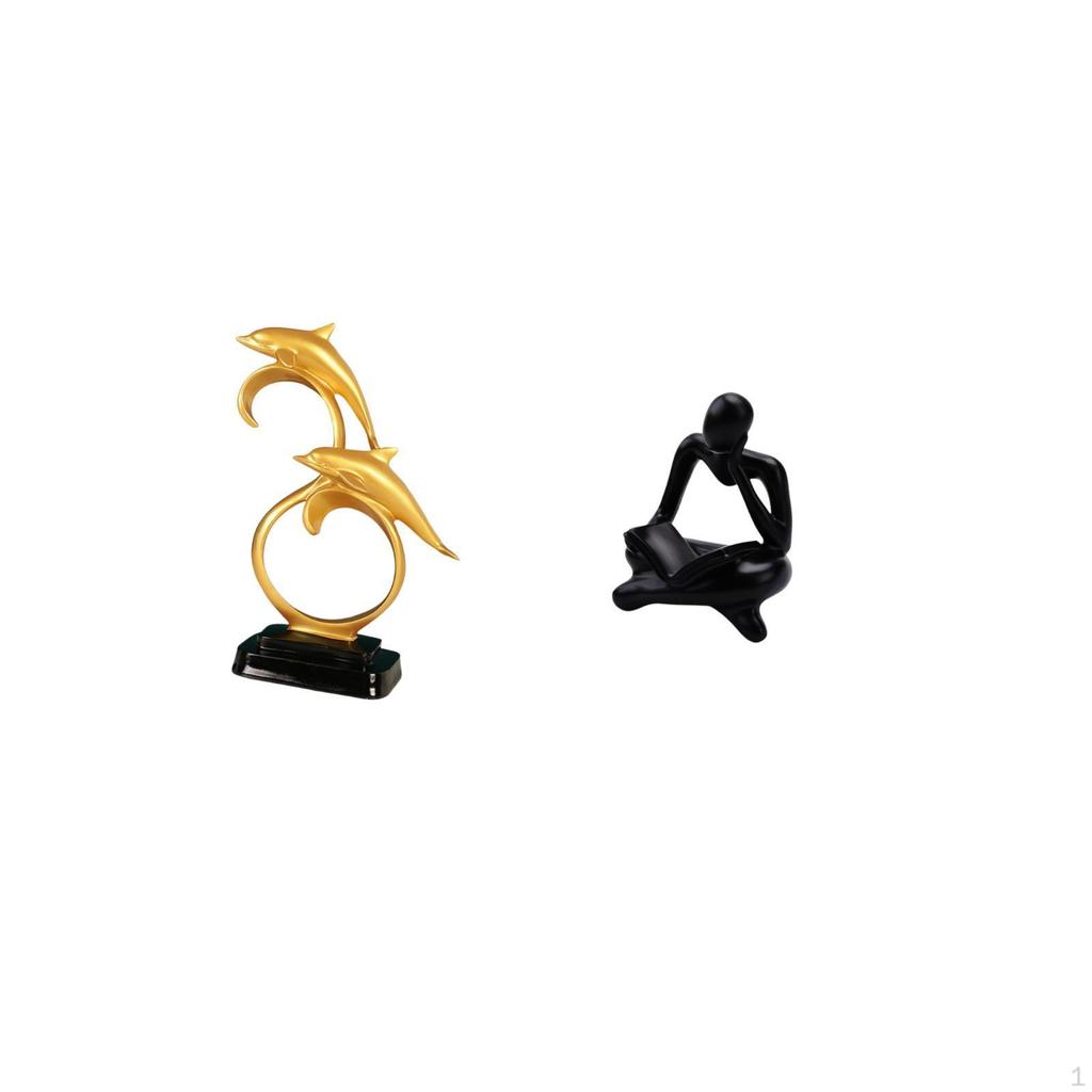 Modern Lifelike Dolphin Figurine And Abstract Thinker Statue Collectible Desktop Ornaments for Home