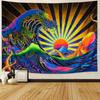 Blacklight Mushroom Tapestry UV Reactive Misty Forest Landscape Tapestry Fantasy Fairy Wonderland Butterflies Wall Hanging Water