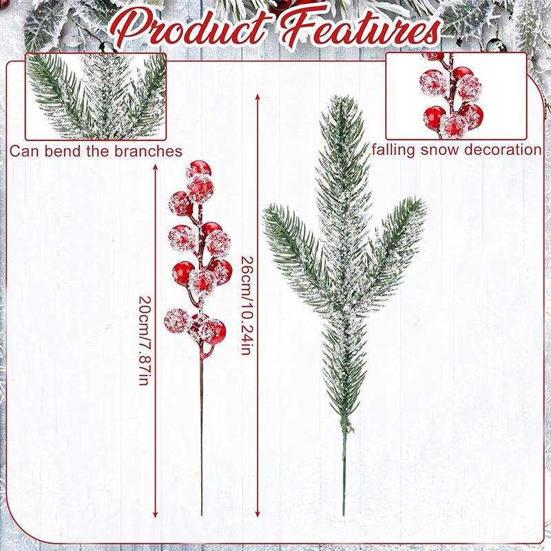 20/26cm Christmas Decoration Snowflake Artificial Pine Needle Branches Berry for Home Decor Xmas Tree 2026 Navidad Gift Ornament