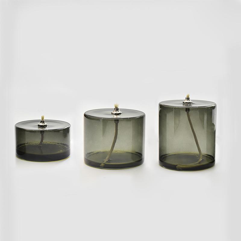 1PC Table Candle Rustic Oil Lamp with Wick Home Decoration Grey Green Cylindrical Transparent Glass Candlestick Christmas Dinner