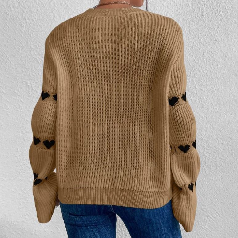 Autumn And Winter Women's Fashion Long Sleeve Loose Spring And Autumn Pullover Top Loose Love Jacquard Sweater