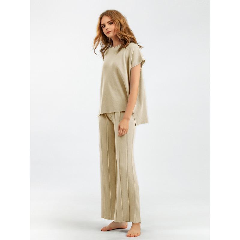 Casual Suit Damen Sommer Neue einfarbige ärmellose Weste Pullover weite Beinhose Große Größe Mode Eis Seide Anzug