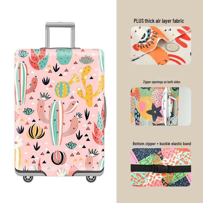 Elastic Zippered Travel Suitcase Protective Cover - Durable, Printed, and Wear-Resistant