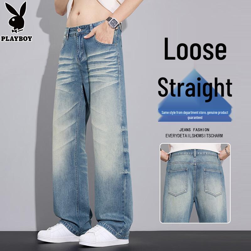 PLAYBOY Men s Vintage Loose Straight Wide-Leg Jeans 28