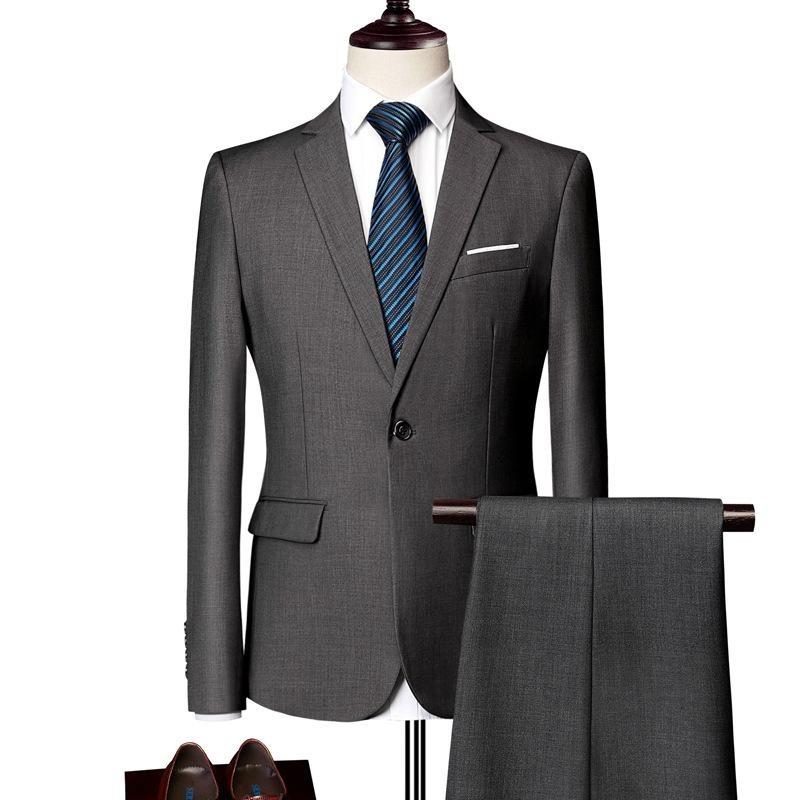 Jacket + Pants Fashion Formal Dress Mens Suit Set Men Casual Wedding Suits Groom Korean Slim Fit Dress