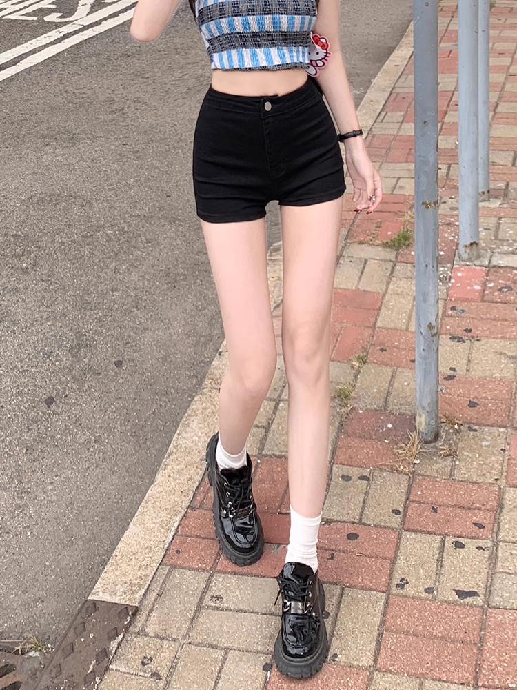 Women s Summer 2024 Black High-Waisted Slimming Denim Shorts S (83-93 jin)