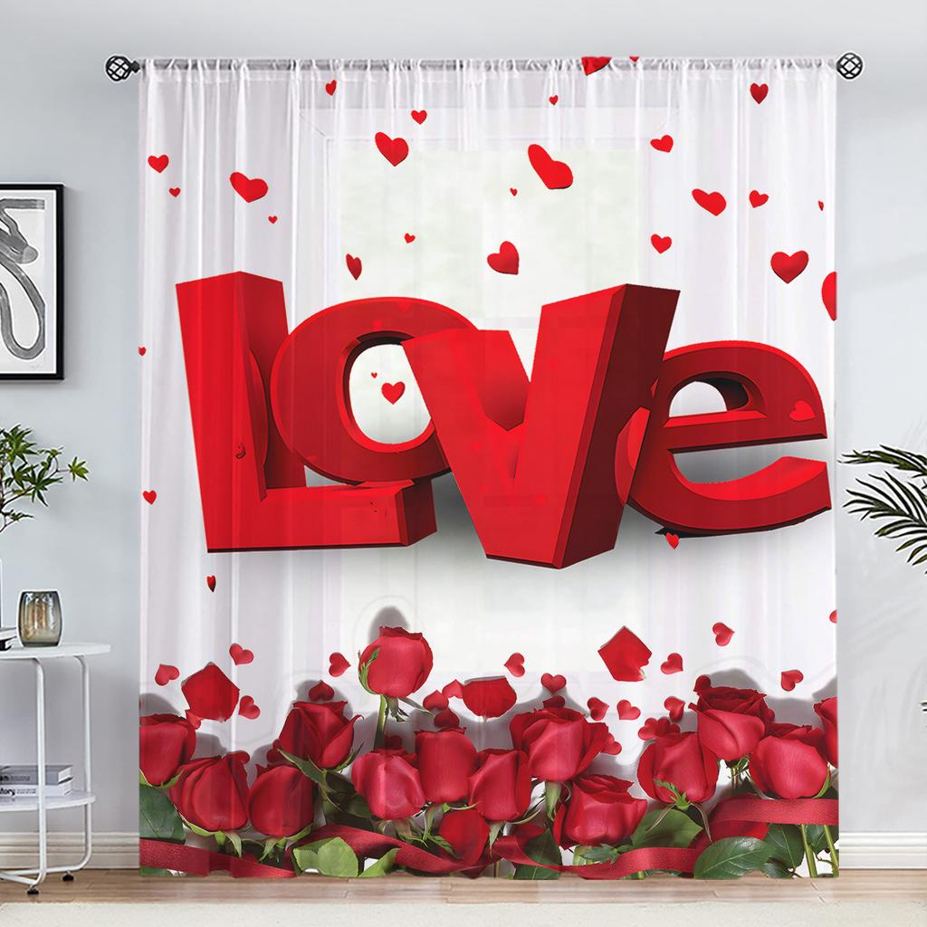 Valentine's Day Red Rose Flower Shower Curtain Waterproof Polyester Landscape Curtains Bathroom Shower Curtain And Rug Sets