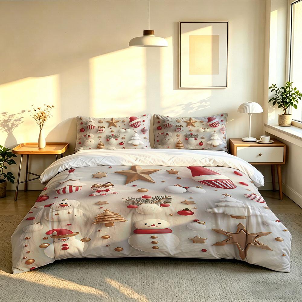 3-piece set (1 bedspread + 2 pillowcases) with Christmas-themed decorations snowmen stars perfect for home decoration