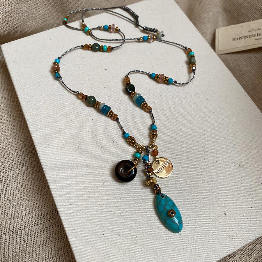 Summer dopamine stained glass crystal beaded necklace collarbone chain design sense niche item decoration