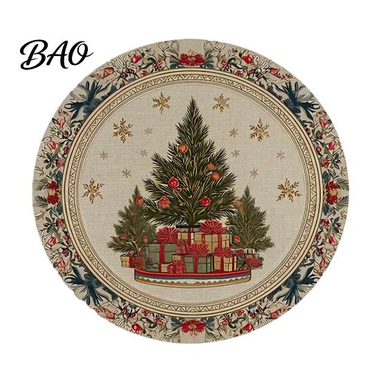Tapis de Table Rond Antidérapant Décoration de Cuisine Motif Festif de Noël 14 Pouces Protecteur de Table Anti-Taches Résistant à la Chaleur Pad d'Isolation de Table