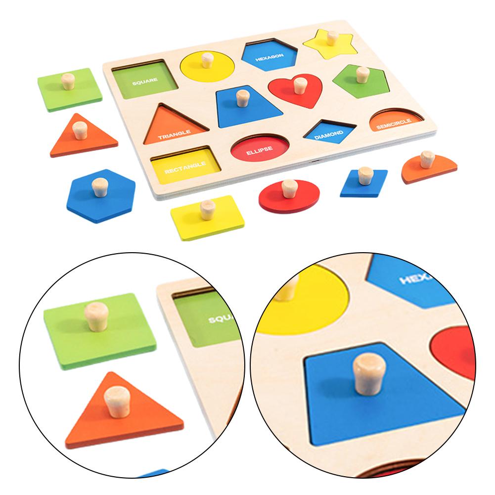 Montessori Puzzle Toy Wooden Pegged Puzzle Board Shape & Color Sorting Preschool Learning Toy Non Slip for Baby Toddlers