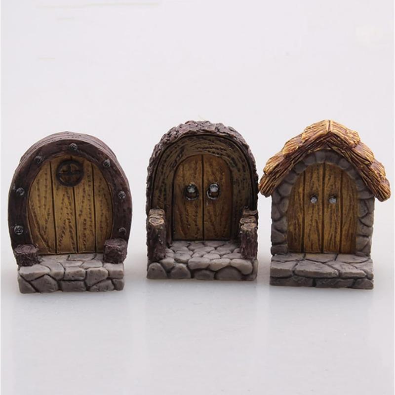 3pcs Miniature Resin Fairy Garden Door Mini Fairy Door and Windows for Trees Tree Stump Decor Ornaments Fairy House Fairies Door Kit Decoration