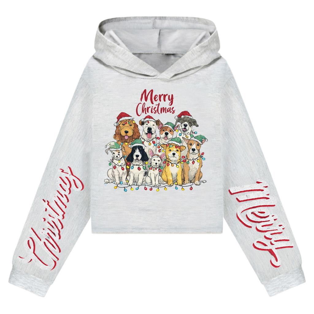 Kids' Casual Fashion Christmas Printed Long Sleeve Hooded Sweatshirt (No Drawstring)