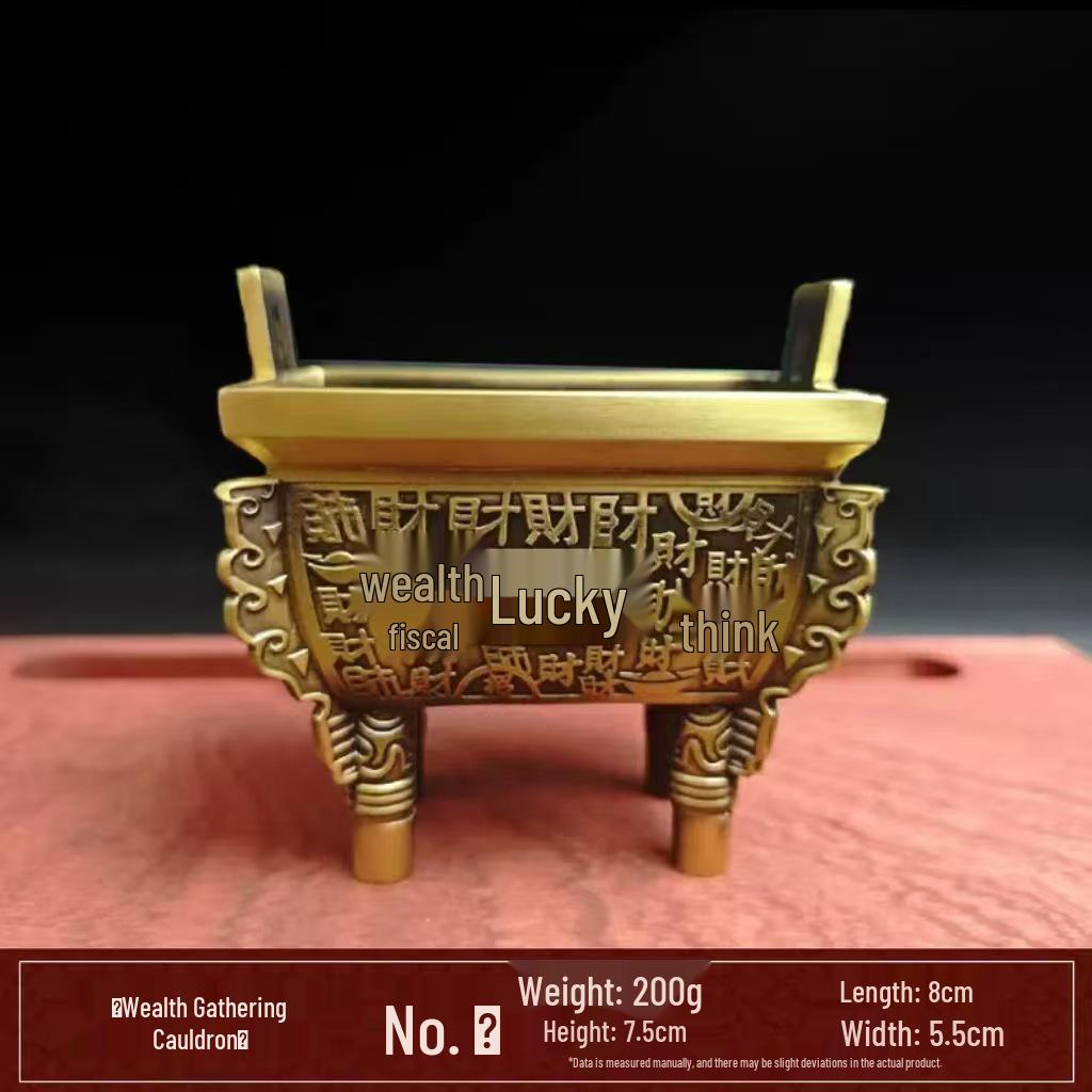 Qianqiu Bronze Sheng Ding Incense Burner: Yellow Brass Square Design for Attracting Wealth in Home or Office