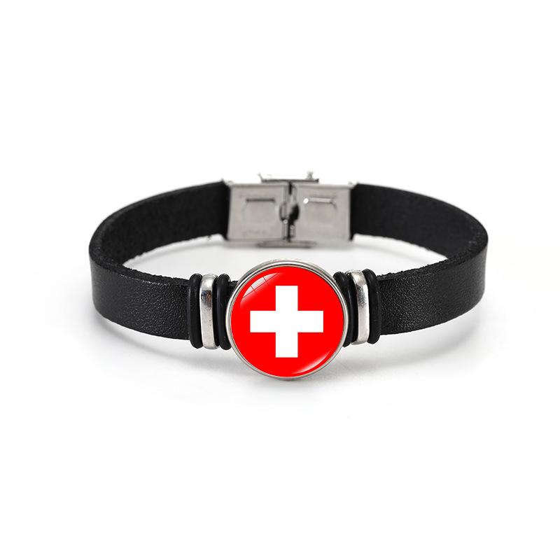 World Cup Country Flags Leather Bracelet Bangle - European Cup Flag Design Jewelry