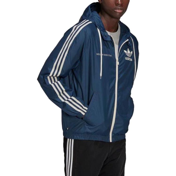 adidas Originale Sportjacke mit Kapuze und Kordelzug mit Clover-Logo-Print für Herren, Oberbekleidung, Blau HL9281