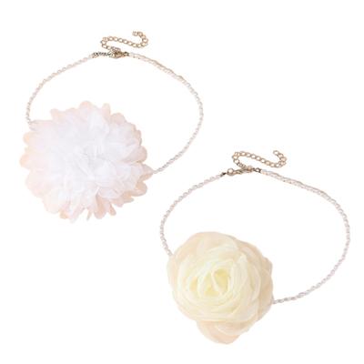 Simple Gauze Flowers Neckband Choker Necklace Jewelry Temperament Pearl Neck Chain Women Clavicle Chain Necklace