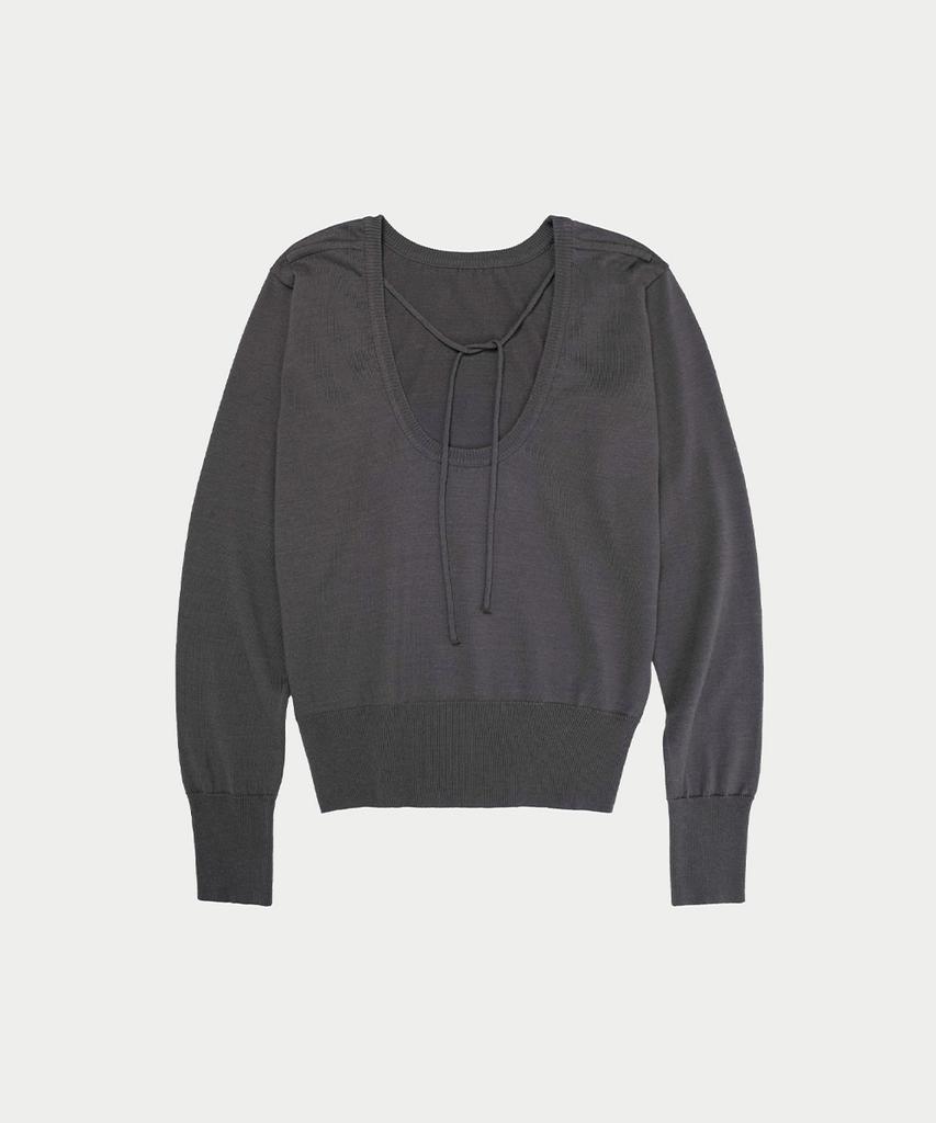 Ieoning Deep U-Neck Cotton Knit, Charcoal