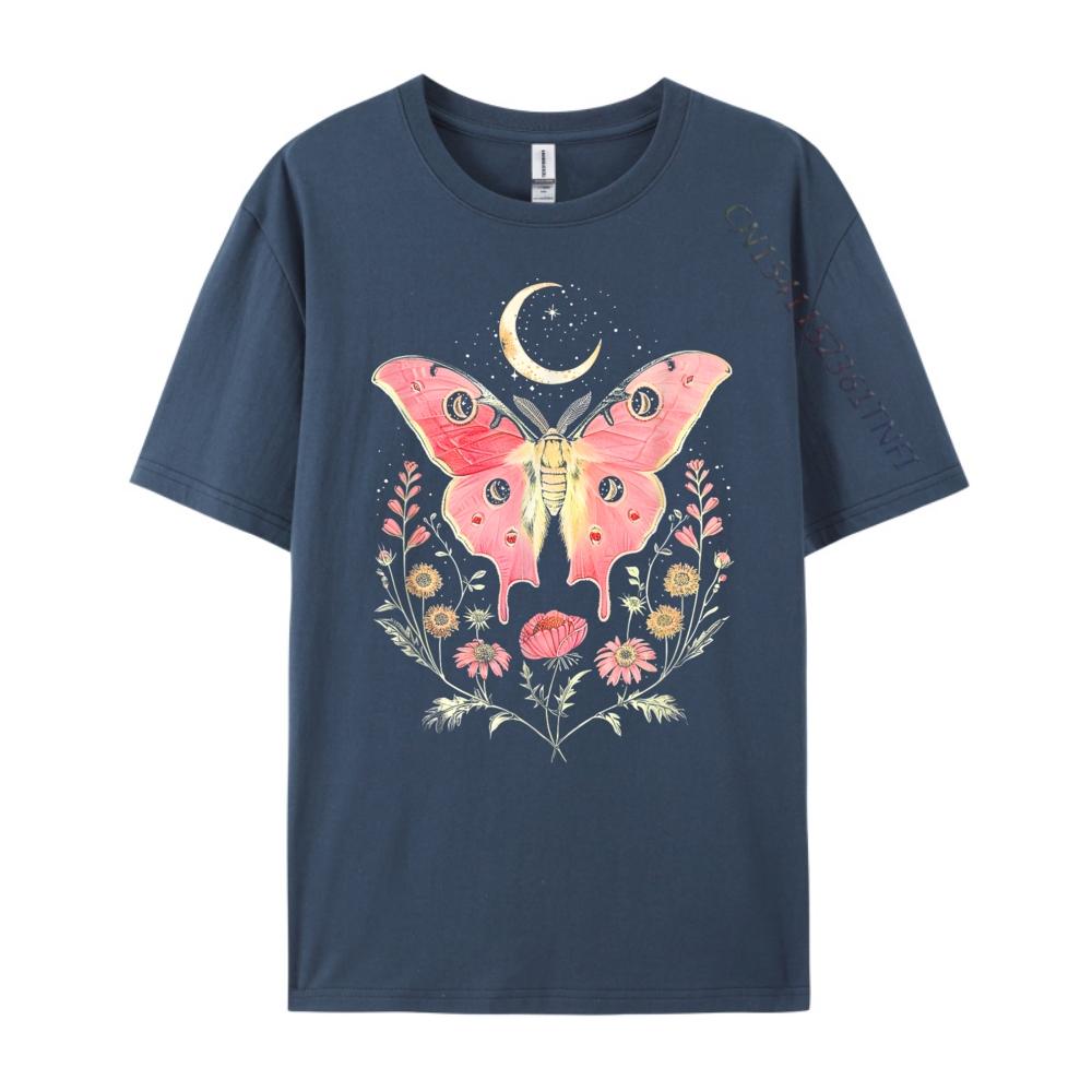 Aesthetic Cottagecore Pink Luna Moth Butterfly Celestial Black Graphic Tees Adult Vintage T Shirts Tshirts 3XL