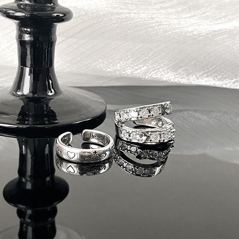 Anillo Hebilla de Cinturón Doble Capa Saturno Lleno de Diamantes Circonita Personalidad Retro Gama Alta Anillo Abierto para Mujer Lujo Ligero Diseño de Nicho