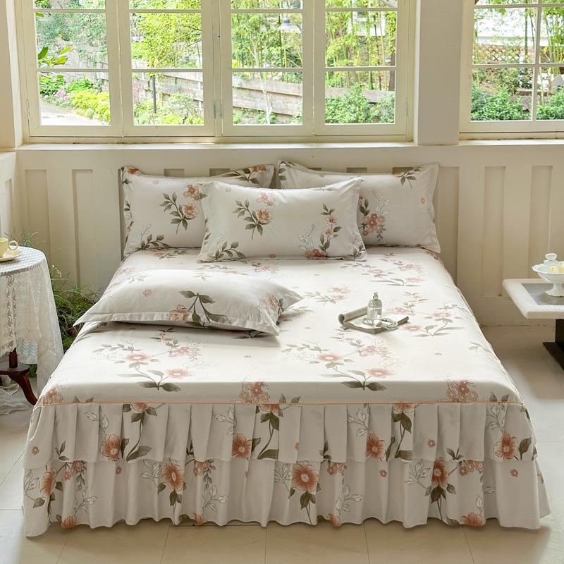 Comfortable, Relaxing, Breathable, Skin-friendly Three-piece Set: One Bed Skirt + Two Pillowcases (without Pillow Core)