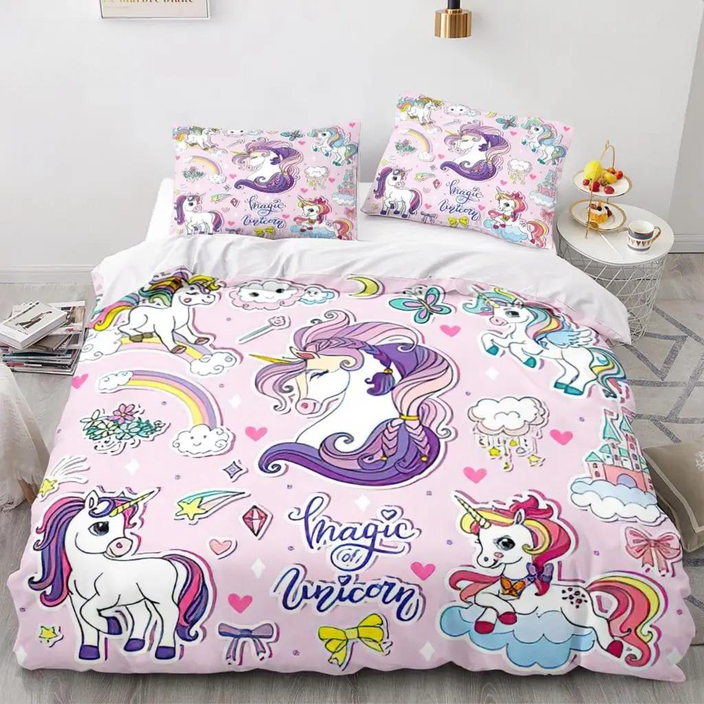 Cartoon Rainbow Unicorn Bedding Set Unicorn Sets Single Double Queen Twin Full Size Duvet Cover Girls Soft Duvet Cover