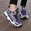Waterproof Leather Boys' Sports Shoes with Rotating Button, Cotton and Velvet Lining, for Teens and Big Kids