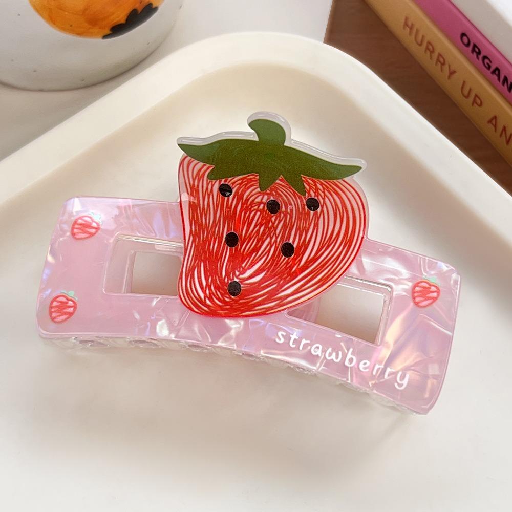 Cute Fruit Acetate Claw Clip Sweet Ponytail Shark Clip Lovely Strawberry Shark Clip  Girls