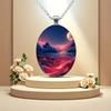 Stylish and Beautiful Exotic Night Scene Pattern Oval Alloy Pendant Stainless Steel Necklace