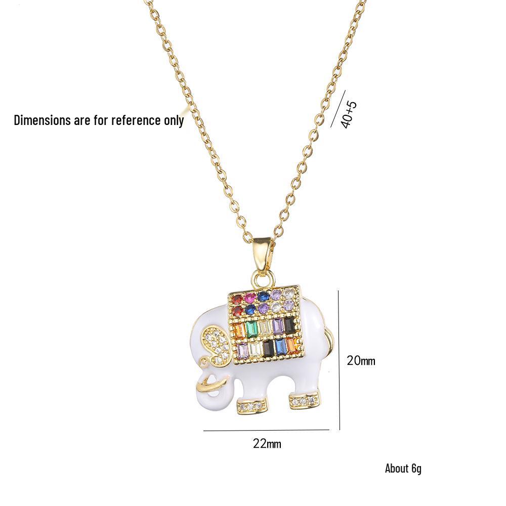 Damen Bunte Zirkon Kleiner Elefant Anhänger Halskette, Trendiges Titanstahl-Design