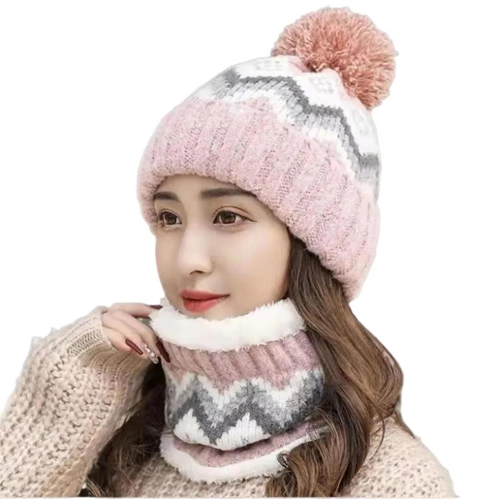 Women's Knitted Hat Scarf Two-piece Set, Thickened And Plush Woolen Hat