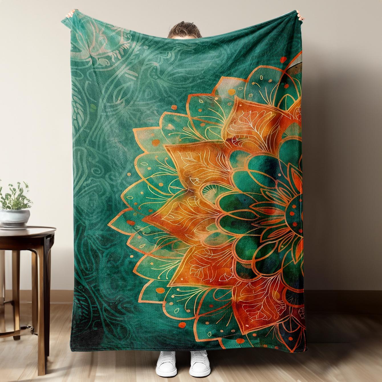 Vibrant Mandala Throw Blanket: Teal & Copper Pattern Boho Spiritual Cozy Home Decor 75cm x 90cm