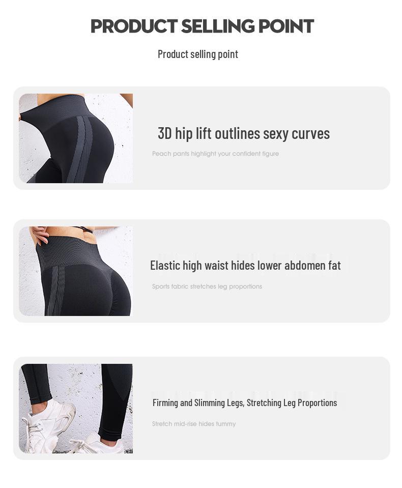 Dámské legíny na jógu s vysokým pasem, barevným blokováním a push-up efektem - Černé pruhované, prodyšné a bezešvé