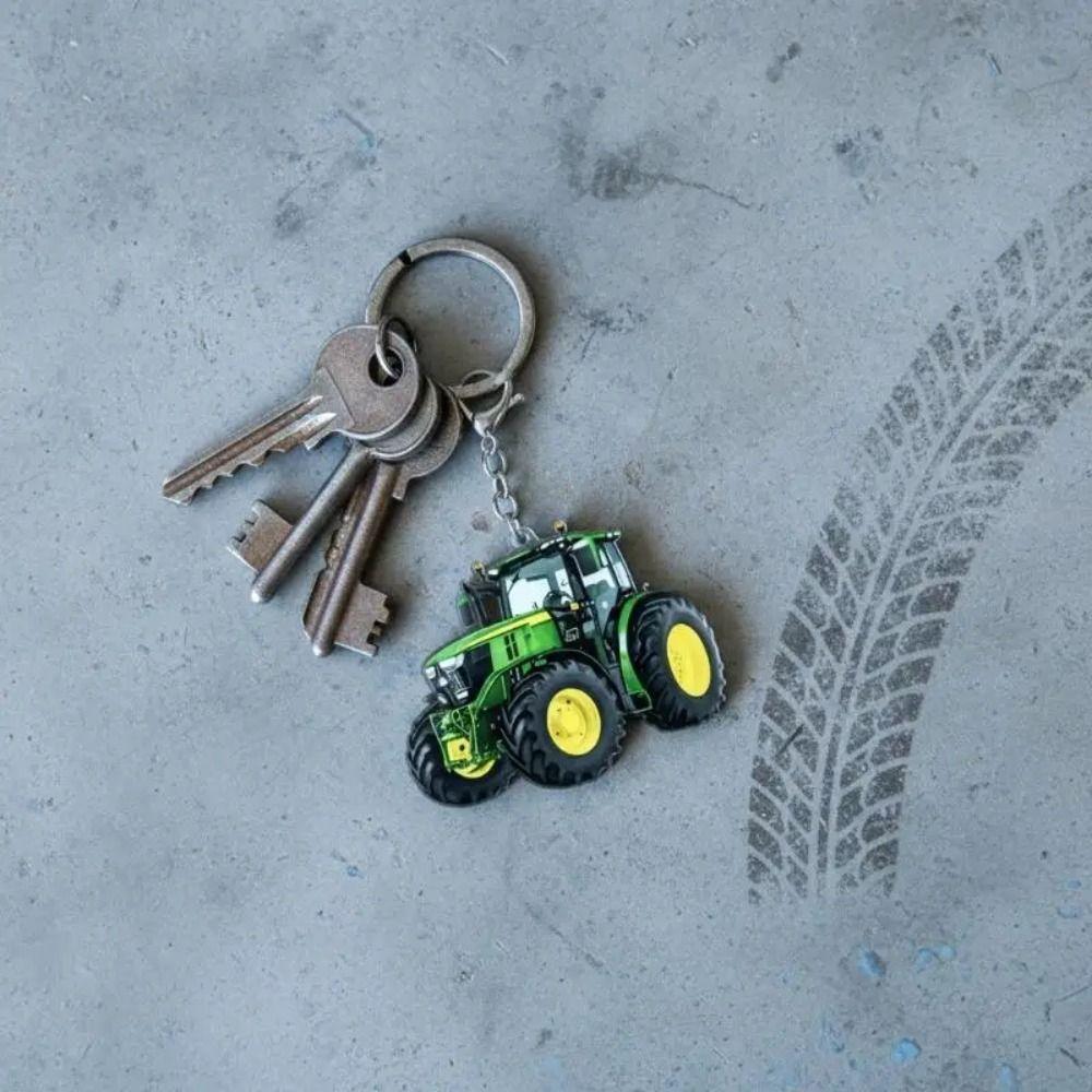 Acrylic Tractor Keychain 2D Flat Car Key Ring Fun Bag Charm  For Kids Adults Souvenir Keepsake