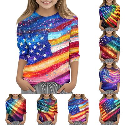 Mode enfant Haut imprimé à col rond et manches trois-quarts T-shirt décontracté