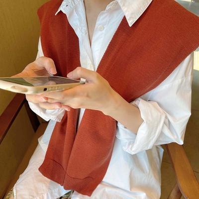 Sunscreen Solid Color Scarf Blouse Shoulders Fake Collar Wool Scarves Retro Knitted Shawl  Travel