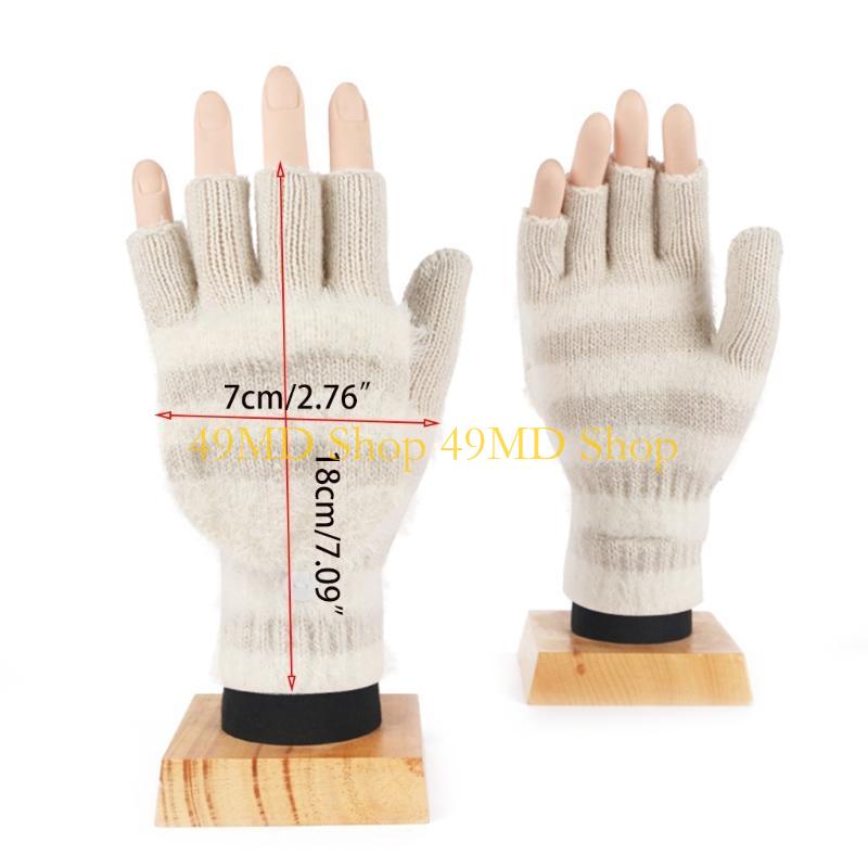 49MD Knitted Fingerless Gloves Winter Striped Gloves Cartoon Mitten with Top