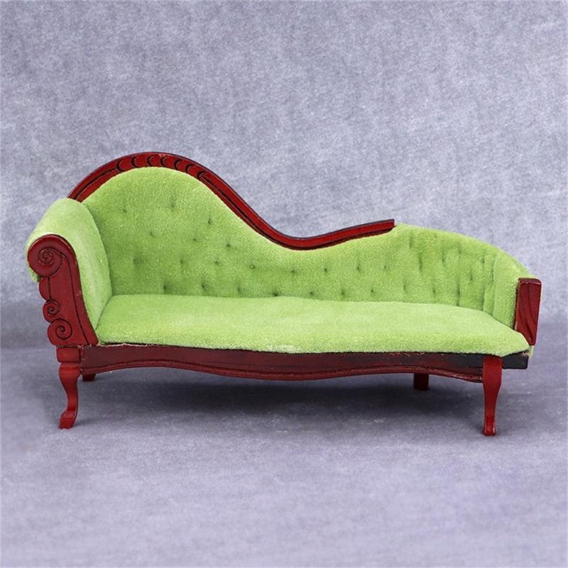 Cute 1:12 Scale Dollhouse Living Room Armchair Furniture Simulation Wood Sofa Couch Model Living Room Toy for Girls