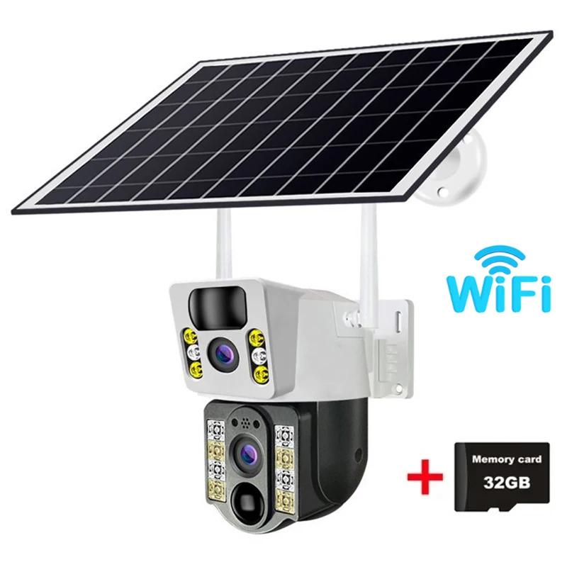 8MP 4K Solar Camera Outdoor Dual Lens WIFI Smart Life Home Automation IP Camera Night Vision Security Camera 360 Monitoring CCTV