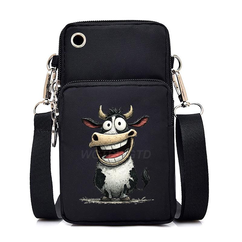Funny Animals Personality Printing Black Oblique Span Small Bag Multifunctional Casual Portable Mobile Phone Bag