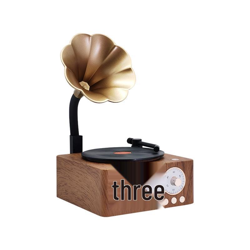 Retro Wood Grain Bluetooth Vinyl Speaker with Rotating Design